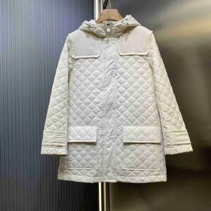 Moncler Women's Cream Quilted Hooded Puffer Jacket
